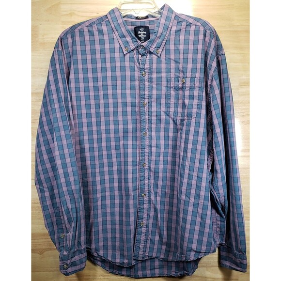 Artistry in Motion Men’s XXL Plaid Shirt Purple Blue Button Up Long Sleeve - Picture 2 of 8
